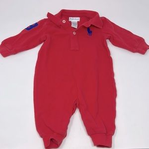 Ralph Lauren Polo Red Long Sleeve Collared Pant Outfit Size 3 Months